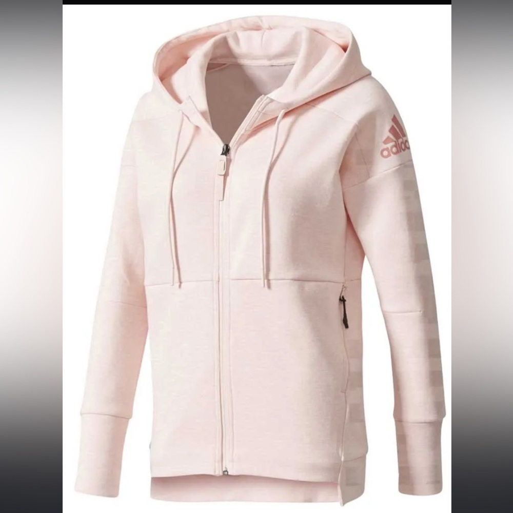 adidas Light Pink Stadium Hoodie with Hood, Pockets, & Thumb Holes